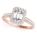 rose gold emerald cut halo engagement ring