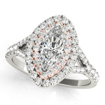 white gold and rose gold double halo marquise engagement ring