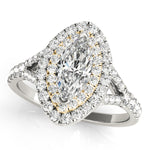 white gold and yellow gold marquise double halo engagement ring