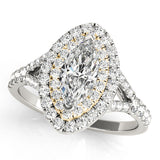 white gold and yellow gold marquise double halo engagement ring