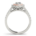 white gold and rose gold double halo marquise engagement ring