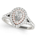 white gold and rose gold double halo engagement ring