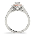 white gold and rose gold double halo engagement ring
