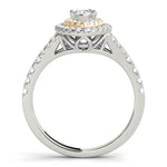 white gold and yellow gold pear shaped double halo engagement ring