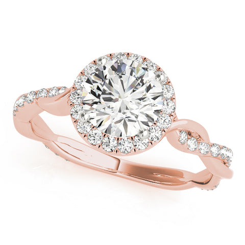 rose gold round halo diamond engagement ring with twisted shank