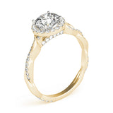 yellow gold round halo diamond engagement ring with twisted shank