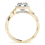 yellow gold round halo diamond engagement ring with twisted shank