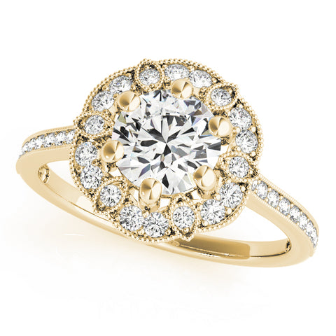 yellow gold vintage-inspired diamond halo engagement ring 