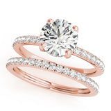 rose gold single row diamond wedding band and rose gold single row engagement ring
