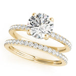 yellow gold single row diamond wedding band and yellow gold single row engagement ring