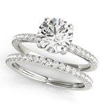 white gold single row diamond wedding band and white gold single row engagement ring