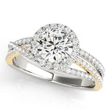 white gold and yellow gold multi row halo diamond engagement ring