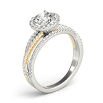 white gold and yellow gold multi row halo diamond engagement ring