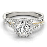 white gold and yellow gold multi row halo diamond engagement ring