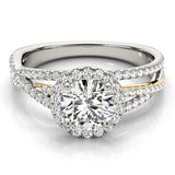 white gold and yellow gold multi row halo diamond engagement ring