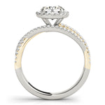white gold and yellow gold multi row halo diamond engagement ring