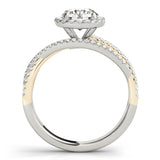 white gold and yellow gold multi row halo diamond engagement ring