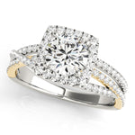 white gold and yellow gold multi row square halo engagement ring