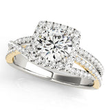 white gold and yellow gold multi row square halo engagement ring