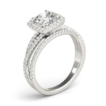 white gold multi row square halo diamond engagement ring