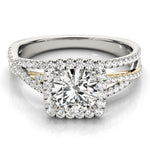 white gold and yellow gold multi row square halo engagement ring