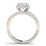 white gold and yellow gold multi row square halo engagement ring