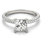 white gold pave set princess cut engagement ring