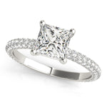white gold pave set princess cut engagement ring
