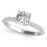 white gold cushion cut pave set diamond engagement ring