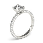 white gold emerald cut pave set engagement ring