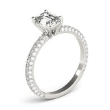 white gold emerald cut pave set engagement ring