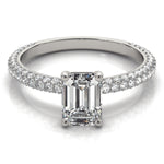 white gold emerald cut pave set engagement ring