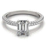 white gold emerald cut pave set engagement ring