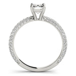 white gold emerald cut pave set engagement ring