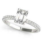 white gold emerald cut pave set engagement ring