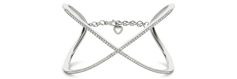 white gold diamond crossover bangle bracelet 
