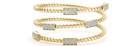yellow gold and white gold flexible diamond wrap bangle