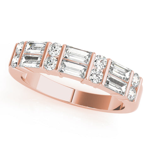 rose gold round diamond and baguette diamond wedding band