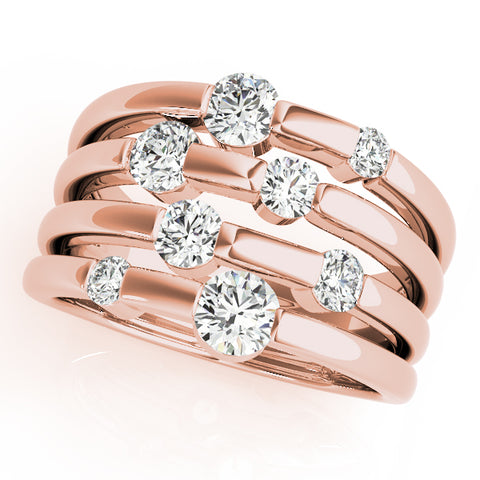 rose gold multi row diamond fashion ring 