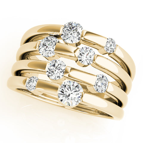 yellow gold multi row diamond fashion ring