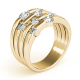 yellow gold multi row diamond fashion ring