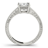 white gold vintage inspired diamond engagement ring with princess cut diamond