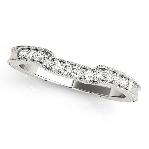 white gold vintage inspired curved diamond wedding band