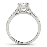 platinum single row diamond wedding band with a princess cut diamond
