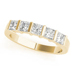 yellow gold 5-stone bar set princess cut diamond wedding band