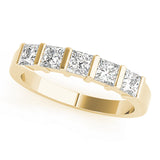 yellow gold 5-stone bar set princess cut diamond wedding band