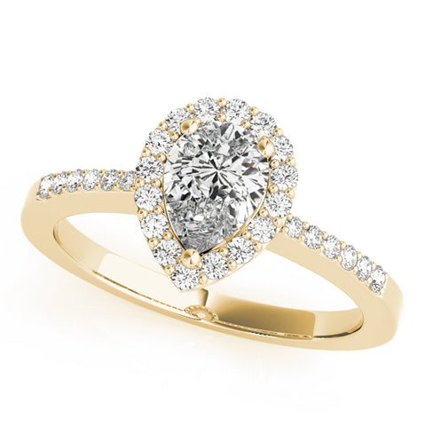 yellow gold pear shaped diamond halo engagement ring