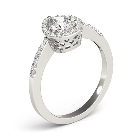 Platinum Pear Shaped Diamond Halo Engagement Ring with Tapered Diamond Band  - Dianna Rae Jewelry