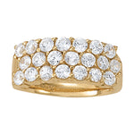 yellow gold traditional three-row diamond ring