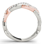 white gold and rose gold braided diamond wedding band 